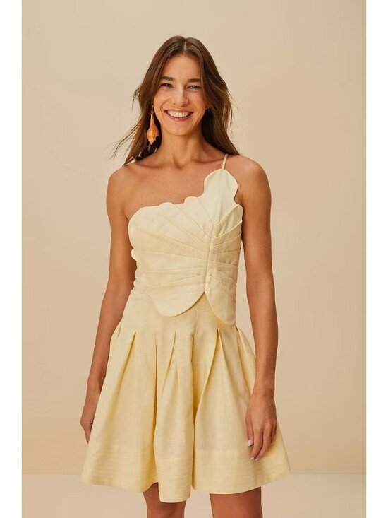 Farm Rio Dresses & Skirts - NWOT Farm Rio Lea One Shoulder Off-White Linen Blend Mini Dress Size M 3D Petal